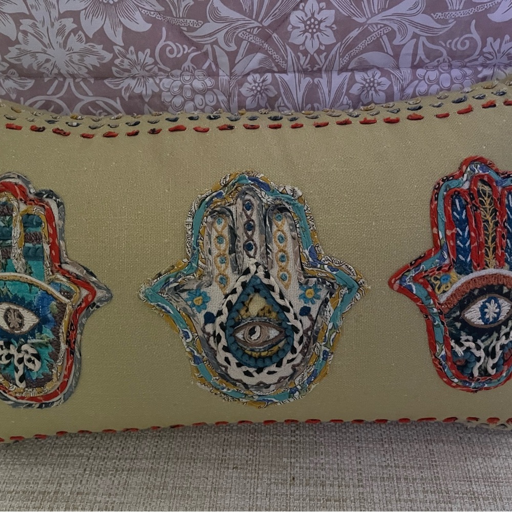 Embroidered Hamsa Hand Pillow